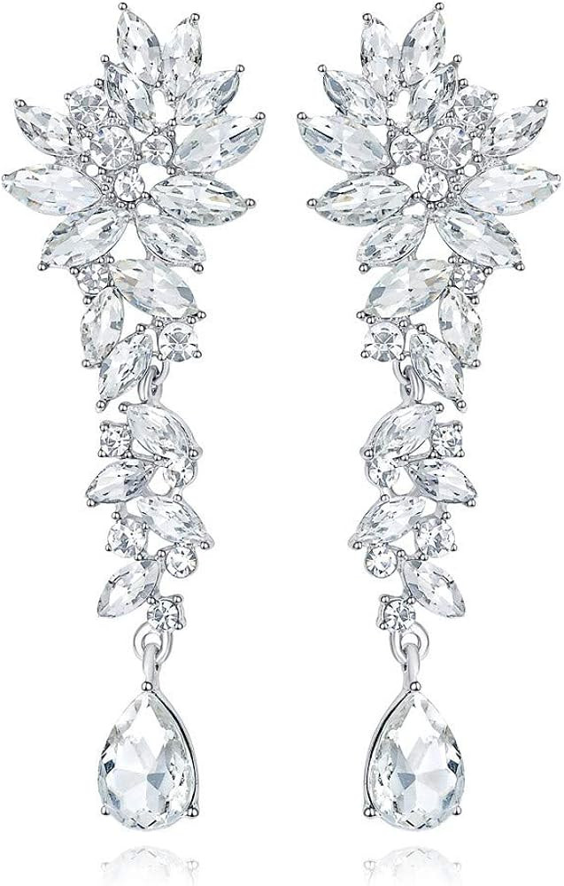 mecresh Bridal Wedding Teardrop Marquise Crystal Cluster Chandelier Dangle Earrings for Women Val... | Amazon (US)