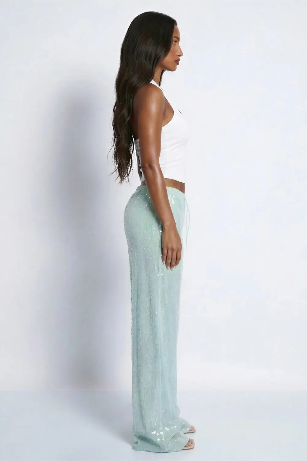 Aqua LEMONLUNAR The Sequin Mid-rise Regular Length Trousers | Boohoo | Boohoo.com (UK & IE)