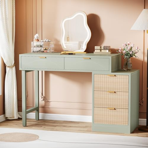 Tribesigns Makeup Vanity Desk with 5 Drawers, Modern Small Dressing Desk with Storage, Wood Make ... | Amazon (US)