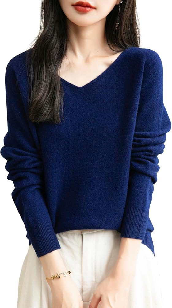 Women's 100% Merino Wool V Neck Sweater 2024 First-Line Ready to Wear Casual Long Sleeve Seamless... | Amazon (US)