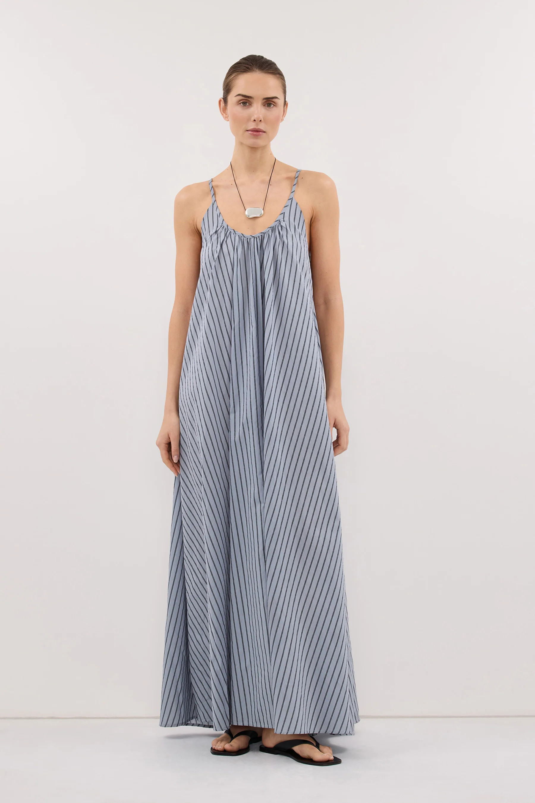FABLE DUSTY BLUE STRIPE MIDI DRESS | DISSH