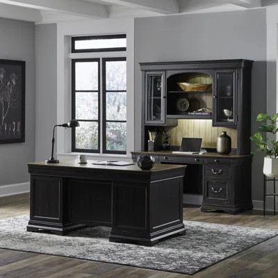 Juiliana Five-Piece Executive Office Desk Set w/ Hutch and LED Lighting | Wayfair North America