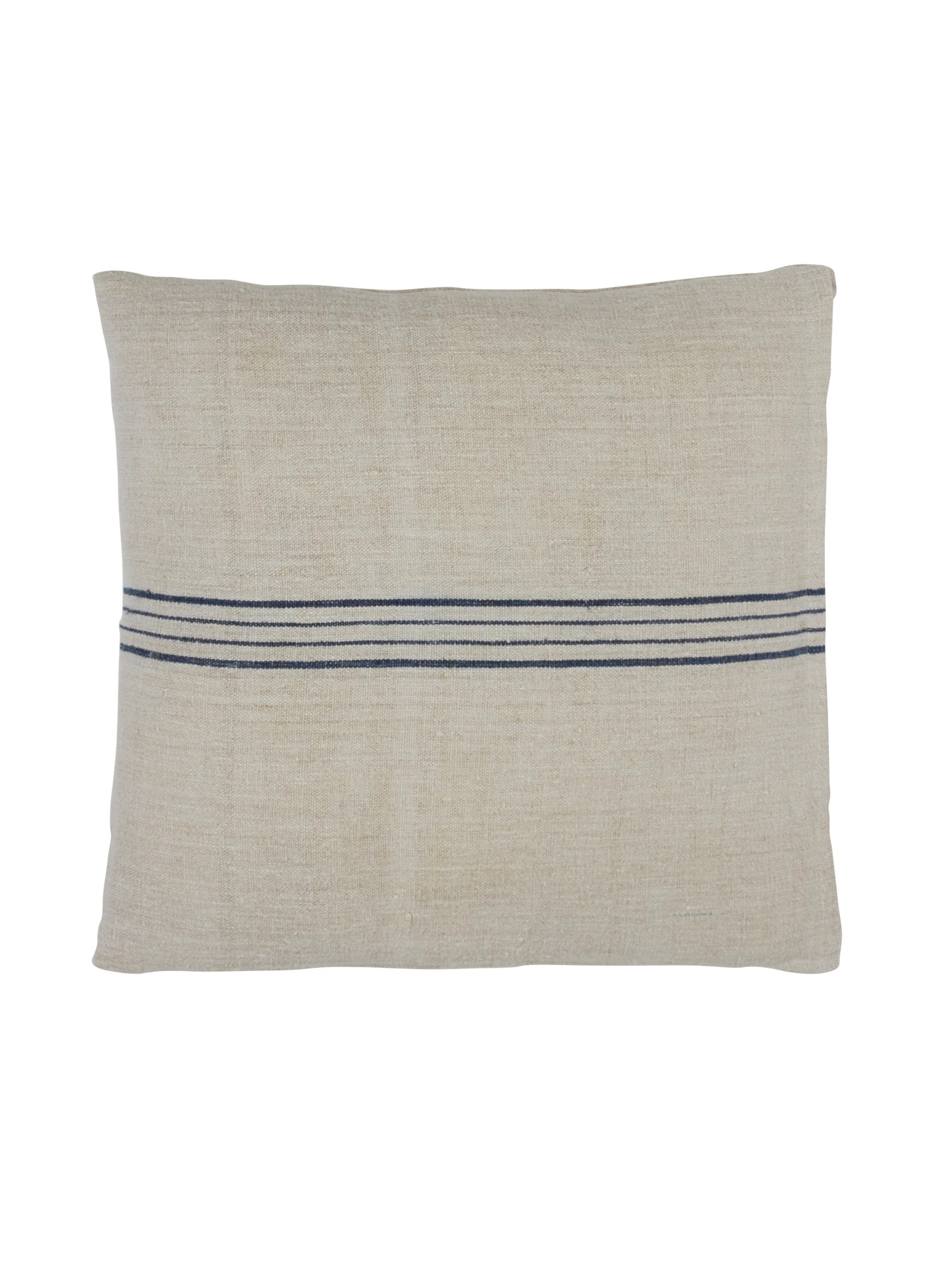 Vintage 1890s Linen Indigo Four Stripe Square Grain Sack Pillow | Weston Table