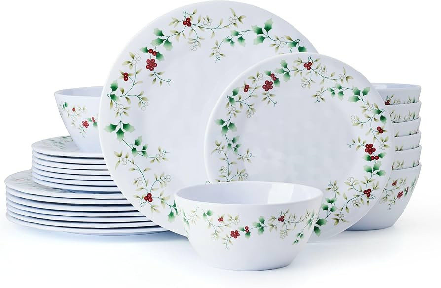 Pfaltzgraff Winterberry 24 Piece Outdoor Melamine Dinnerware Set, Service for 8 | Amazon (US)