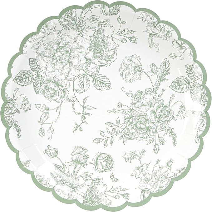 24 Pcs Floral Party Plates Floral Leaf Scalloped Disposable Paper Plates Sage Green and White Toi... | Amazon (US)
