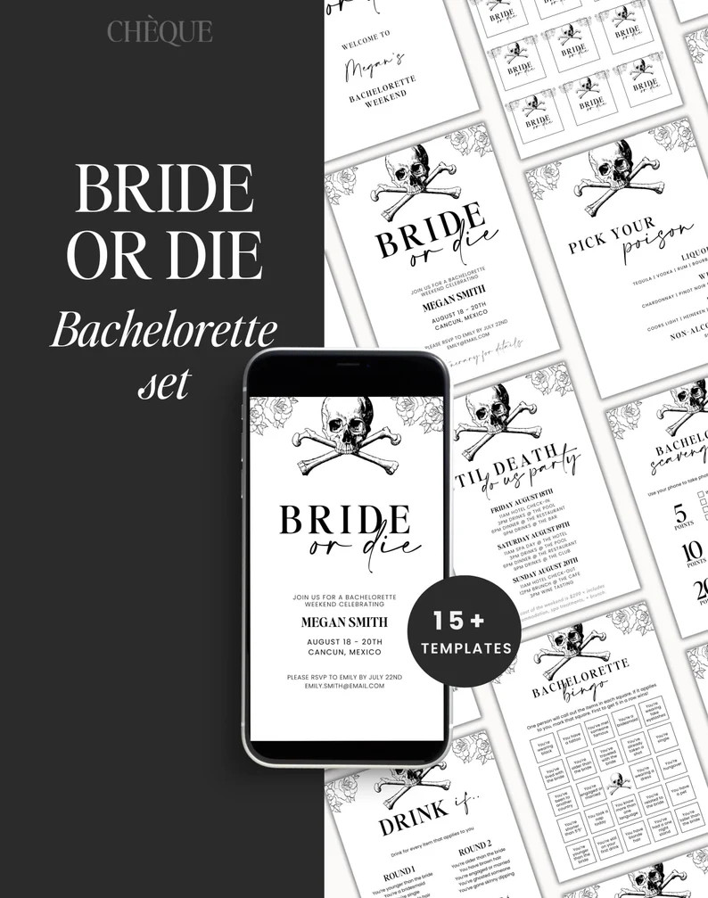 Bride or Die Til Death Do Us Bachelorette Party Set Games, Signs, Itinerary Invitation Editable T... | Etsy (US)