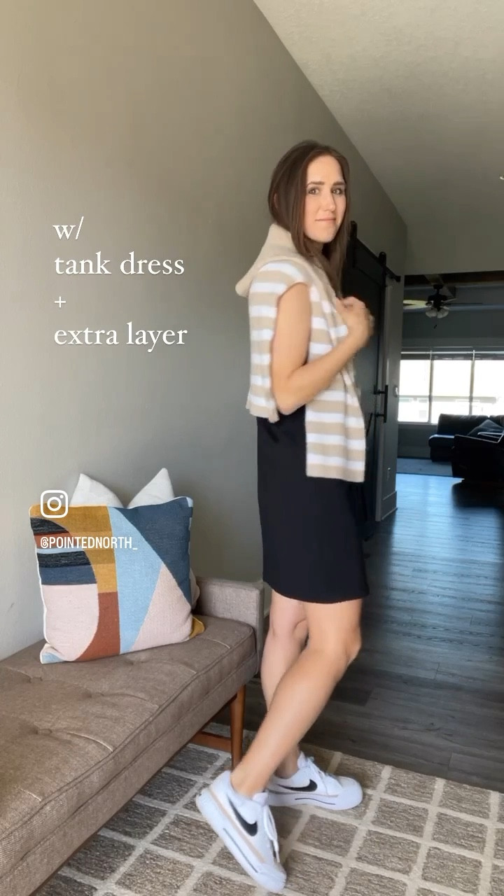3 ways I’m styling sneakers going into summer. I love how versatile these Nike Court Legacy sneakers are. They go with everything. True to size, under $100. #sneakers #summerdress #lbd #springoutfits #summeroutfit #buttondown 

#LTKFind #LTKshoecrush #LTKunder100