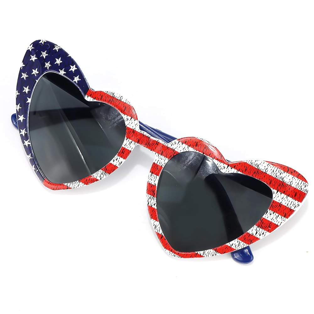 Fourth of July Sunglasses for Women USA Accessories, Heart American Flag Glasses for Patriotic Ou... | Amazon (US)