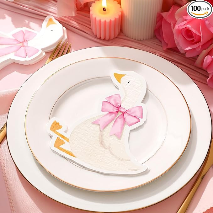 Honeydak 100 Pcs One Silly Goose Paper Napkins Pink Bow One Silly Goose Disposable Napkins Birthd... | Amazon (US)