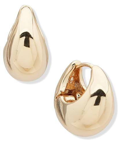 Anne Klein Gold Tone Chunky Huggie Hoop Earrings for Women, 18MM Small Hoop Earrings, Polished Thick Hoop Design, Lightweight Everyday Fashion Jewelry | Amazon (US)