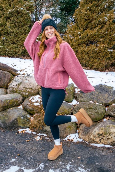 This Sherpa pullover is perfectly oversized and so comfy/cozy!! Such a great everyday option for color chiller weather! I typically size up to a medium or even a large in these types of things, but I went with a small in this one and had plenty of room! No need to size up.
The Ugg mini platform boots have been go tos for me this year!! I’m linking a similar, more affordable option as well. The Uggs fit TTS in my experience.


#LTKSeasonal #LTKfindsunder100 #LTKstyletip