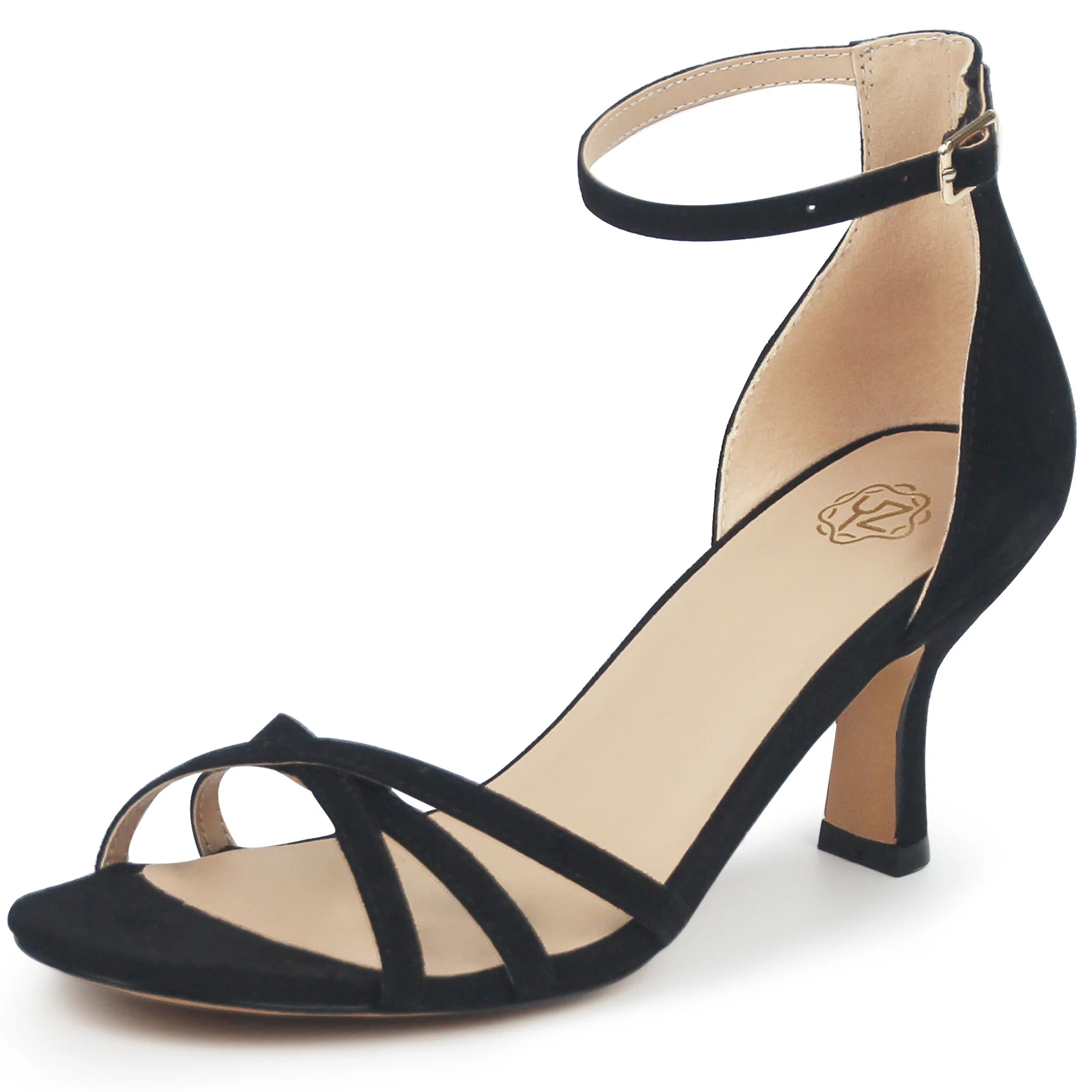 Women's Open Toe Kitten Heel Sandals Ankle Strap Stiletto Heels Dress Pump Shoes for ladies Black... | Walmart (US)