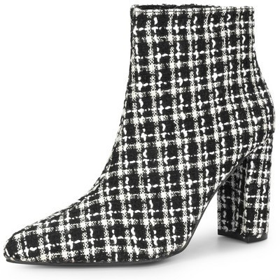 Perphy Women's Pointy Toe Tweed Plaid Block Heel Ankle Booties 7 Black | Target