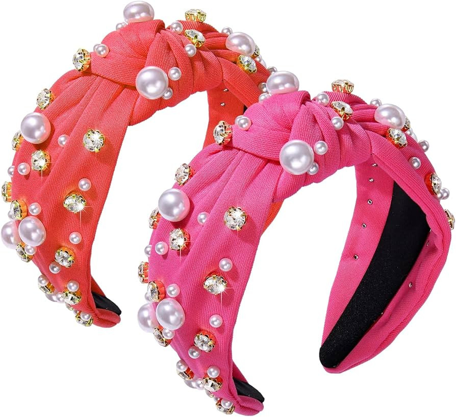 Valentines Day Gifts Headbands for Women Hot Pink Knotted Headband for Women White Pearl Pink Hea... | Amazon (US)
