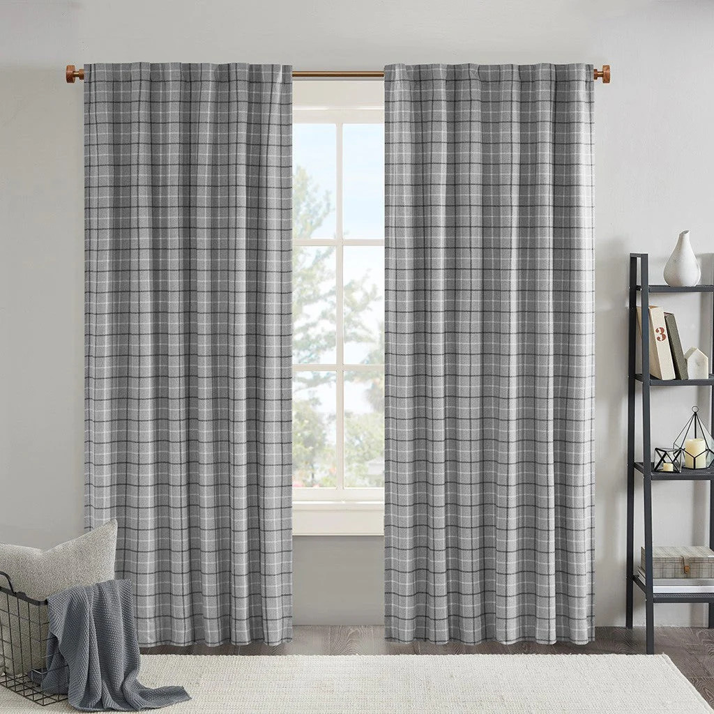 Plaid Rod Pocket and Back Tab Curtain Panel with Fleece Lining Grey 50x95' | Shop Simon