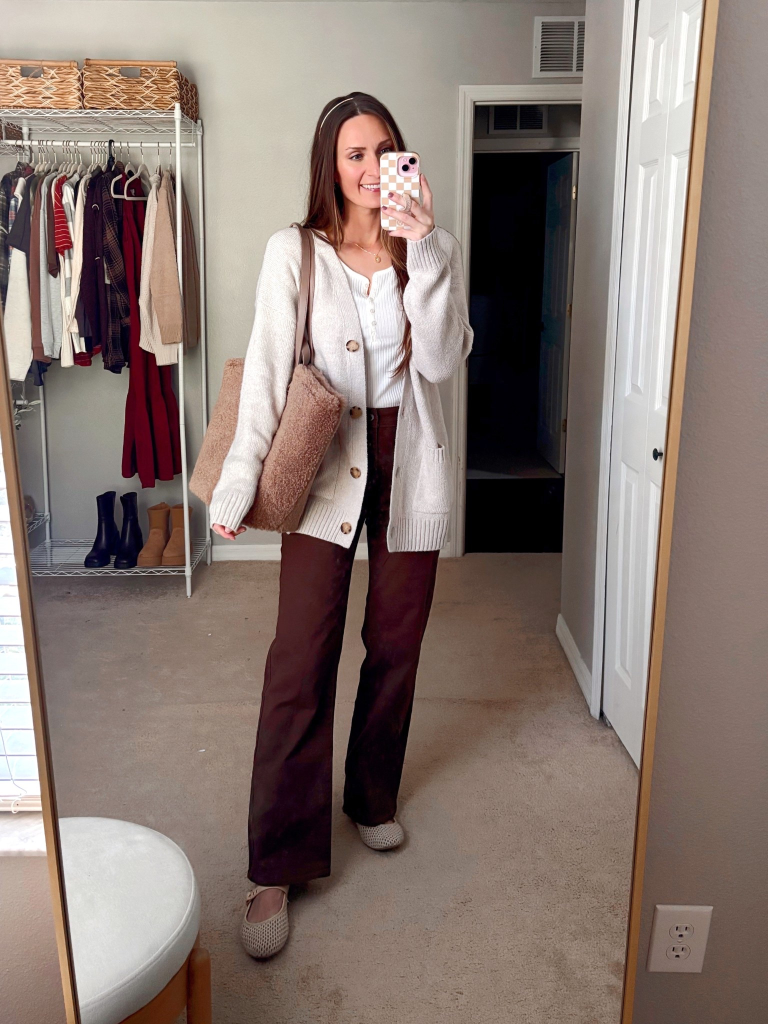 Walmart fall outfit! How I wore it to an event last night!
Walmart chocolate brown jeans. Must have Walmart cardigan. 

**sizing:
Jeans: xs, fit like time & tru
henley too: small, fits tts
Cardigan: med, fits tts
Mesh flats: from this summer, fit tts  

#LTKSeasonal #LTKStyleTip #LTKFindsUnder50