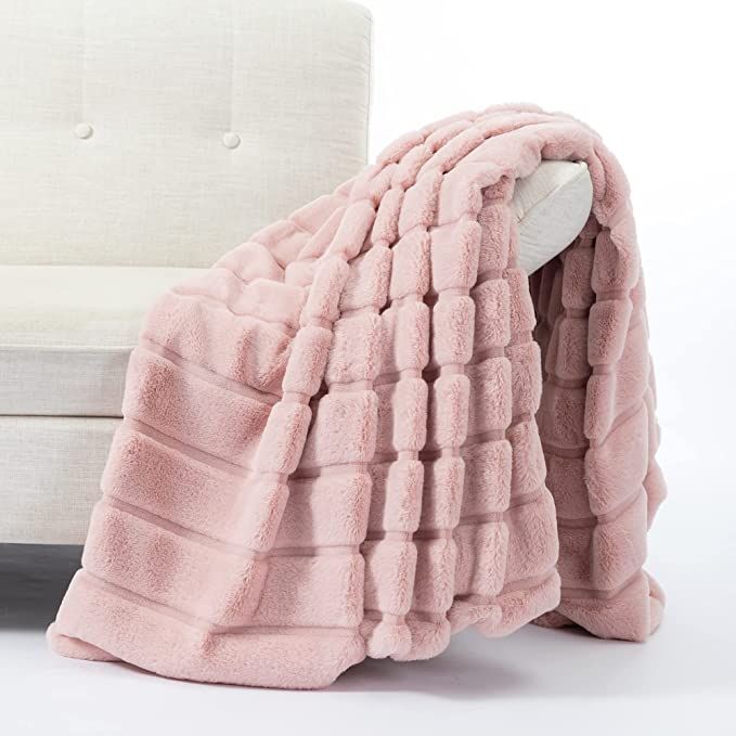 Cozy Bliss Luxury Super Soft Striped Faux Fur Throw Blanket for Couch, Size 50"x60" Pink, Extra S... | Amazon (US)
