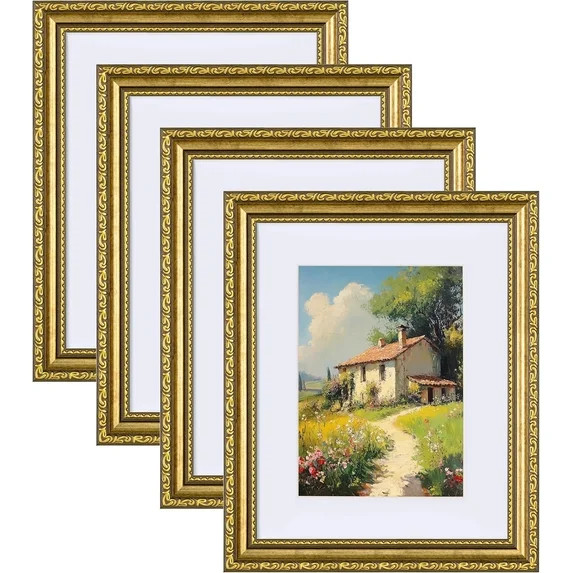 HBlife 8x10 Picture Frames Set of 4, Vintage Gold Photo Frames with Glass, Display 5x7 Photo with... | Walmart (US)