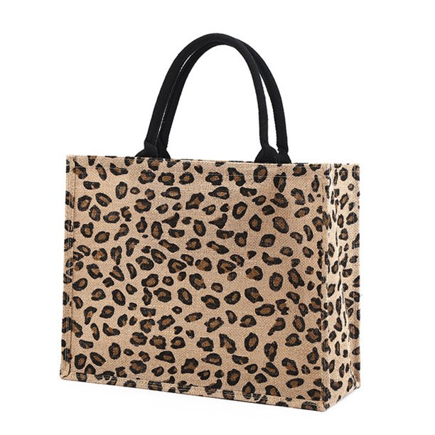 Women Leopard Print Jute Handbag Female Large Capacity Shopping Bag (03) - Walmart.com | Walmart (US)