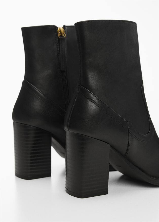 Leather ankle boots with block heel -  Women | Mango United Kingdom | MANGO (UK)