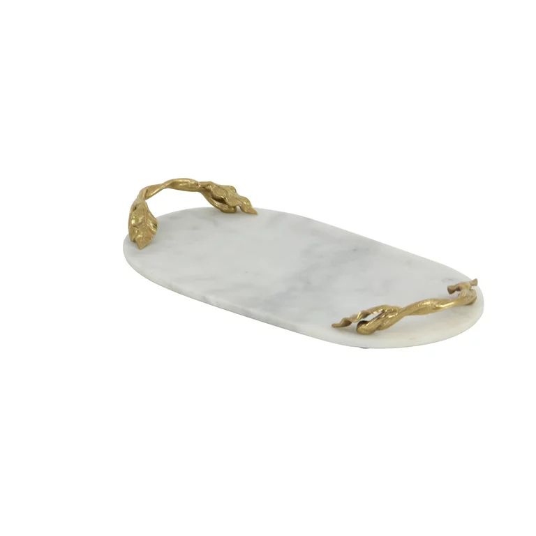 DecMode 20 Inch Contemporary Marble Oval Tray With Aluminum Leaf and Vine Handles | Walmart (US)