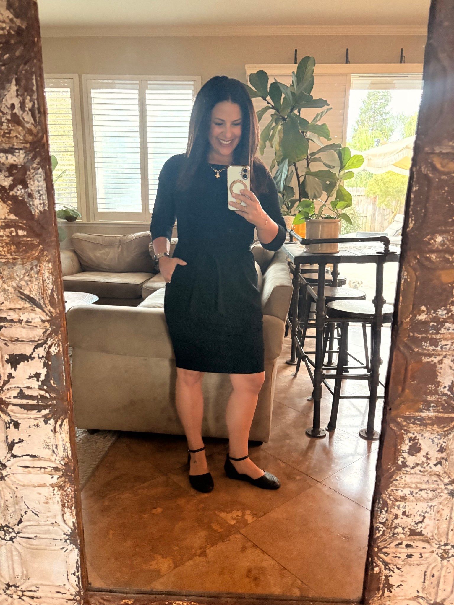 Headed to our final meeting before I chaperone another 8th grade Washington DC trip! Wearing one of my all time favorite work wear business casual long sleeve  dresses that has pockets and the comfiest shoes. I also linked the short sleeve version of the dress that I also have. Size down in the shoes if you wear a half size. I’m
wearing a small in my dress.

Teacher style 

#LTKOver40 #LTKWorkwear #LTKPetite