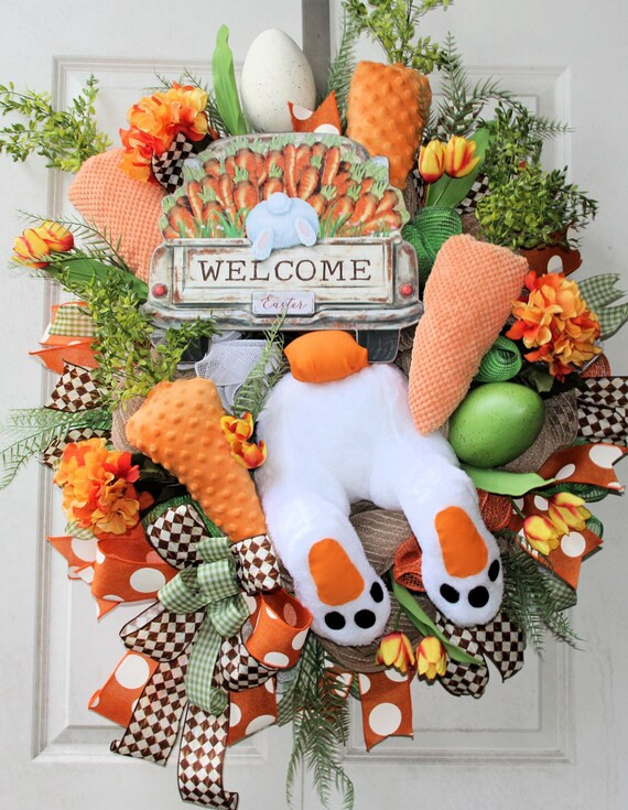 Deluxe Easter wreath, XL Easter Wreath, Spring wreath, bunny butt wreath, carrot wreath, Welcome ... | Etsy (US)