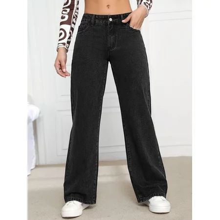 Black Women s Wide Leg Jeans 2022 L(8/10) L050D | Walmart (US)