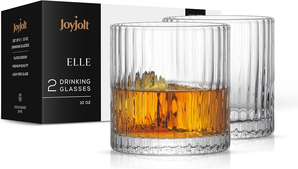 JoyJolt Elle 10oz Double Old Fashioned Whiskey Glasses - Set of 2, Lead-Free Glassware, Dishwashe... | Amazon (US)