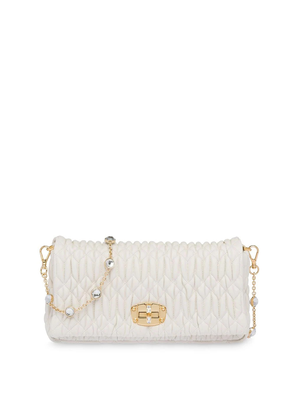 Miu Miu Miu crystal matelassé shoulder bag - White | Farfetch Global