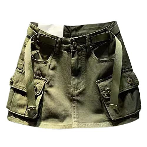 Kinghua Womens Green Cargo Jean Skirt Low Waist Y2k Denim Mini Skirt (Army Green, L) | Amazon (US)