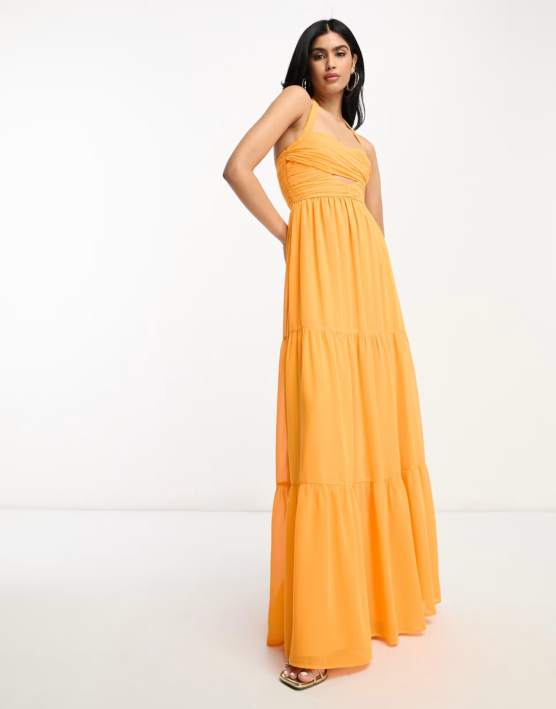 ASOS DESIGN ruched bodice halter tiered maxi dress in bright orange | ASOS | ASOS (Global)
