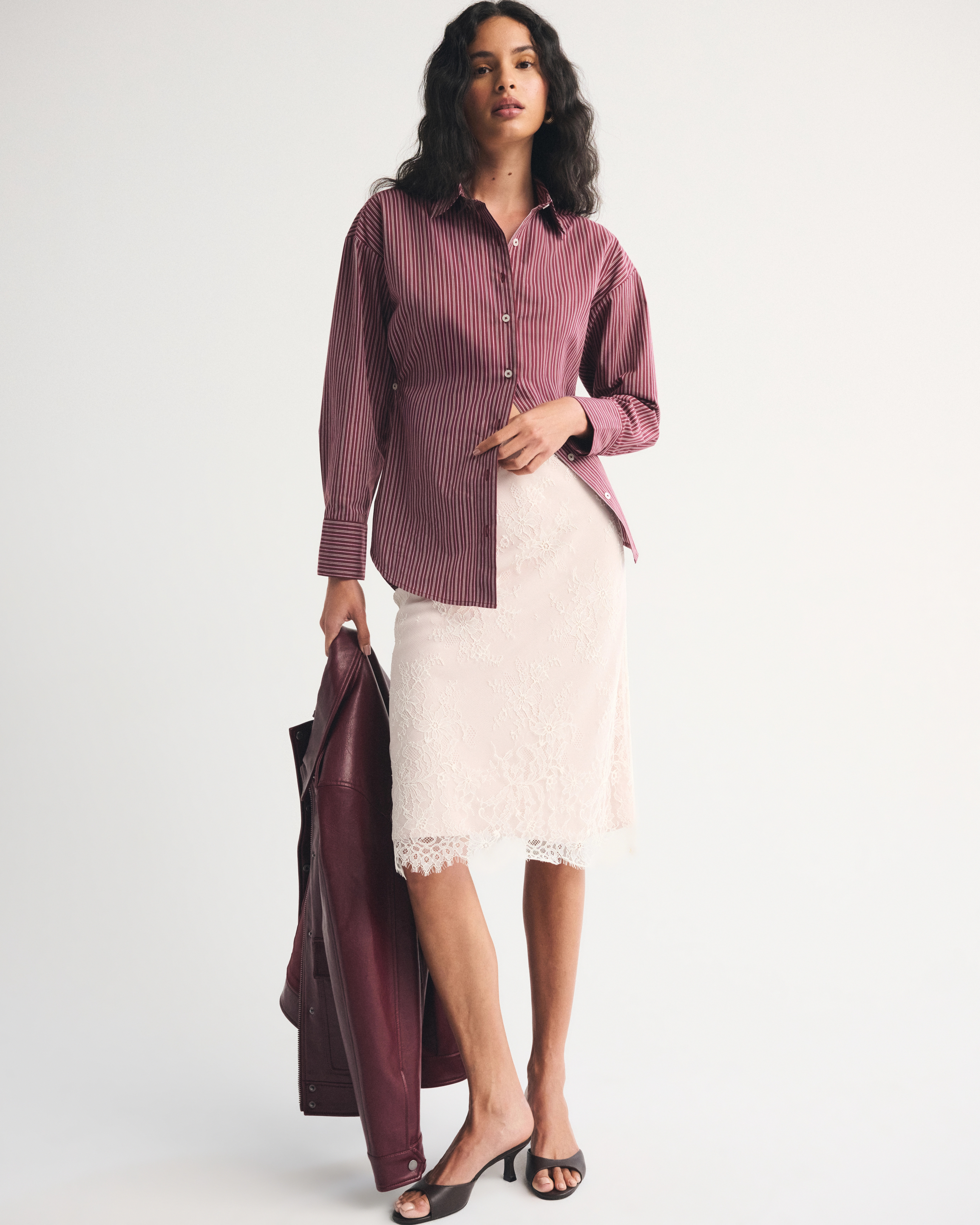 2-in-1 Reversible Lace and Satin Midi Skirt | Abercrombie & Fitch (US)