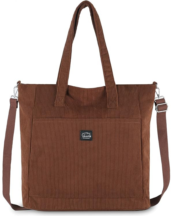 Corduroy Tote Bag for Women,Vaschy Casual Lightweight Large Work School Tote with Zipper Hobo Sho... | Amazon (CA)