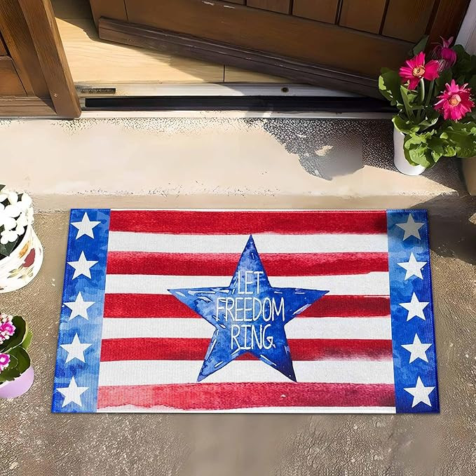 4th of July American Flag Patriotic Doormat, Independence Day Memorial Day Home Decor Low-Profile... | Amazon (US)