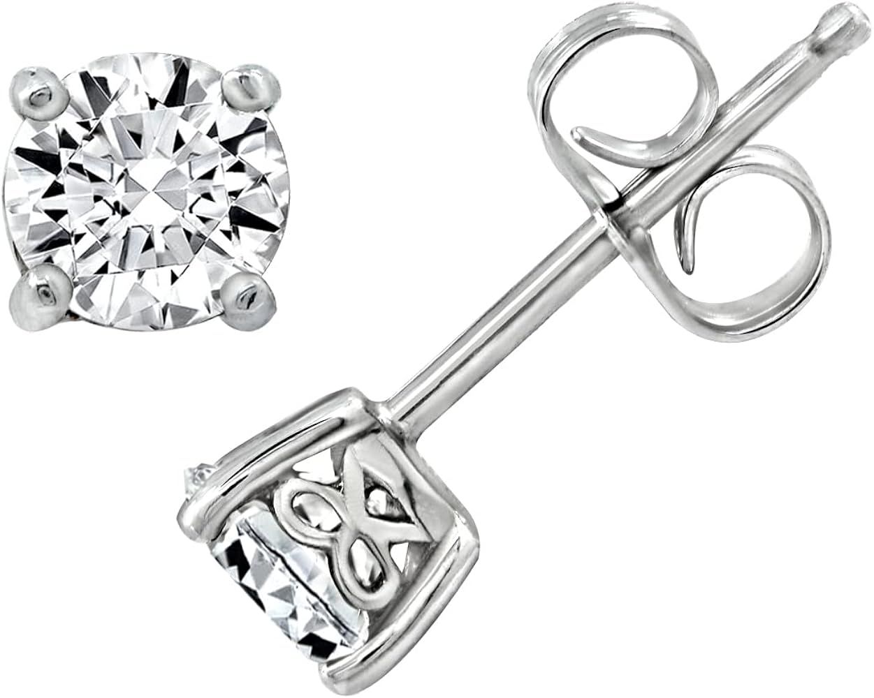 Amazon Collection Platinum or Gold Plated Sterling Silver Round-Cut Stud Earrings made with Infinite | Amazon (US)