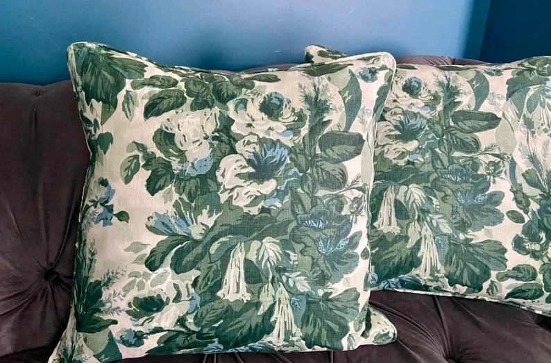 Michael Smith Grace Cyan Floral Pillow Cover - Etsy | Etsy (US)