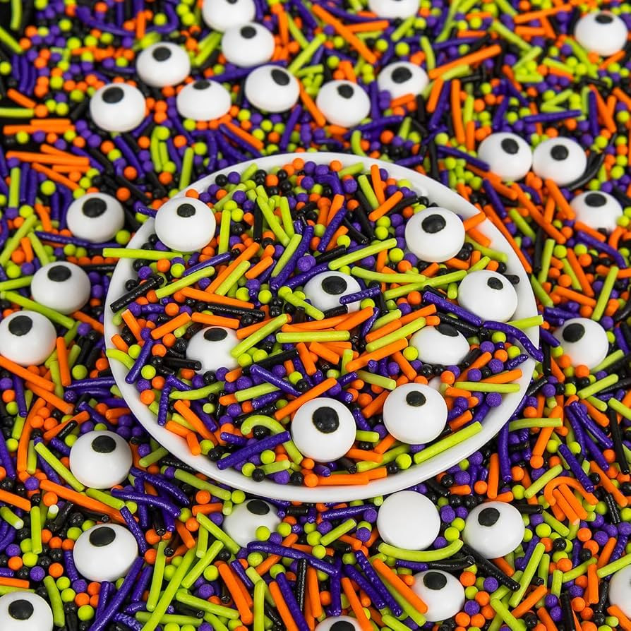 Edible Halloween Sprinkles,Black White Eyes Purple Green Orange and Black Pearls and Jimmies Mixe... | Amazon (US)