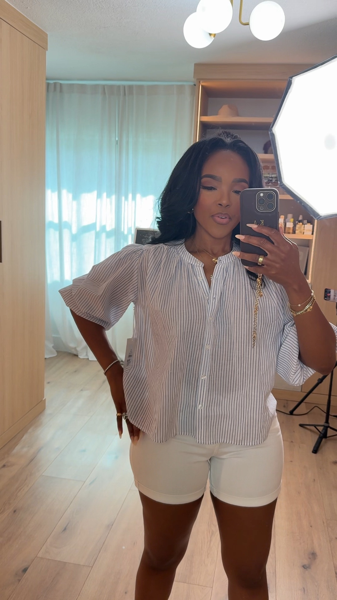 Scroll to shop this easy summer outfit ☀️

Lightweight striped button-down paired with fitted shorts gives that clean, effortless look—perfect for errands, casual days out, or a relaxed weekend vibe.

📏 Measurements: 5’4”, 140 lbs, 34D bust, 27” waist, 40” hips

Follow me on Instagram and YouTube @kirasfashionfinds

#LTKPetite #LTKvlog #LTKgrwm