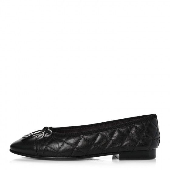 CHANEL Aged Calfskin Quilted CC Cap Toe Ballerina Flats 36 Black | FASHIONPHILE (US)