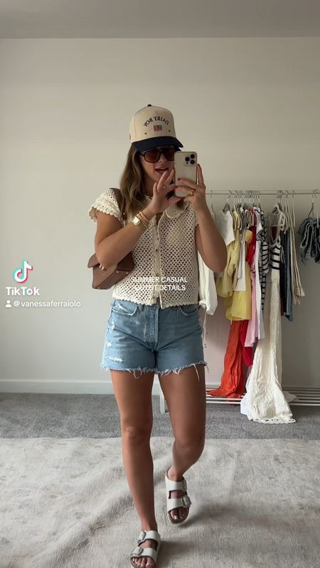 5/27/24 Casual weekend outfit 🫶🏼 Denim shorts, Agolde shorts, Agolde Jean shorts, Jean shorts outfit, summer outfits, summer outfit inspo, crochet top, casual summer fashion, casual summer outfits