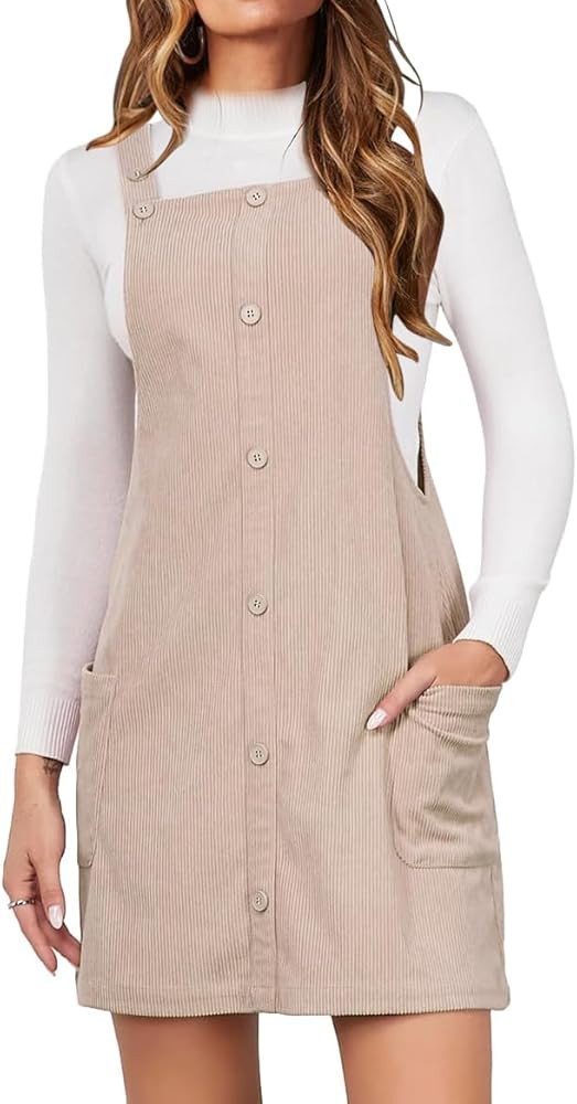 IDEALSANXUN Womens Button Down Corduroy Overall Dress with Pockets | Amazon (US)