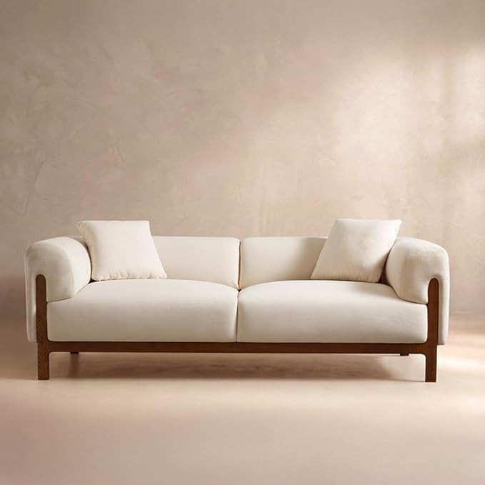 Amazon.com: Louxas 84'' loveseat 3-Seater Couch with 2 Pillows, Modern Home Sofa, Comfy Velvet Co... | Amazon (US)