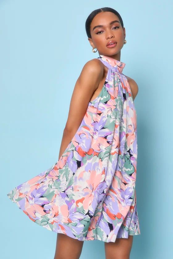 Tied Back To You Lavender Multi Floral Print Mini Shift Dress | Lulus