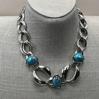Vintage Turquoise Statement Necklace Chunky Silver Chain Southwestern Style 80S | Etsy (US)