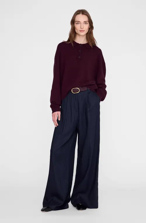 ANINE BING Lee Cashmere Polo Sweater in Fig at Nordstrom, Size Medium | Nordstrom