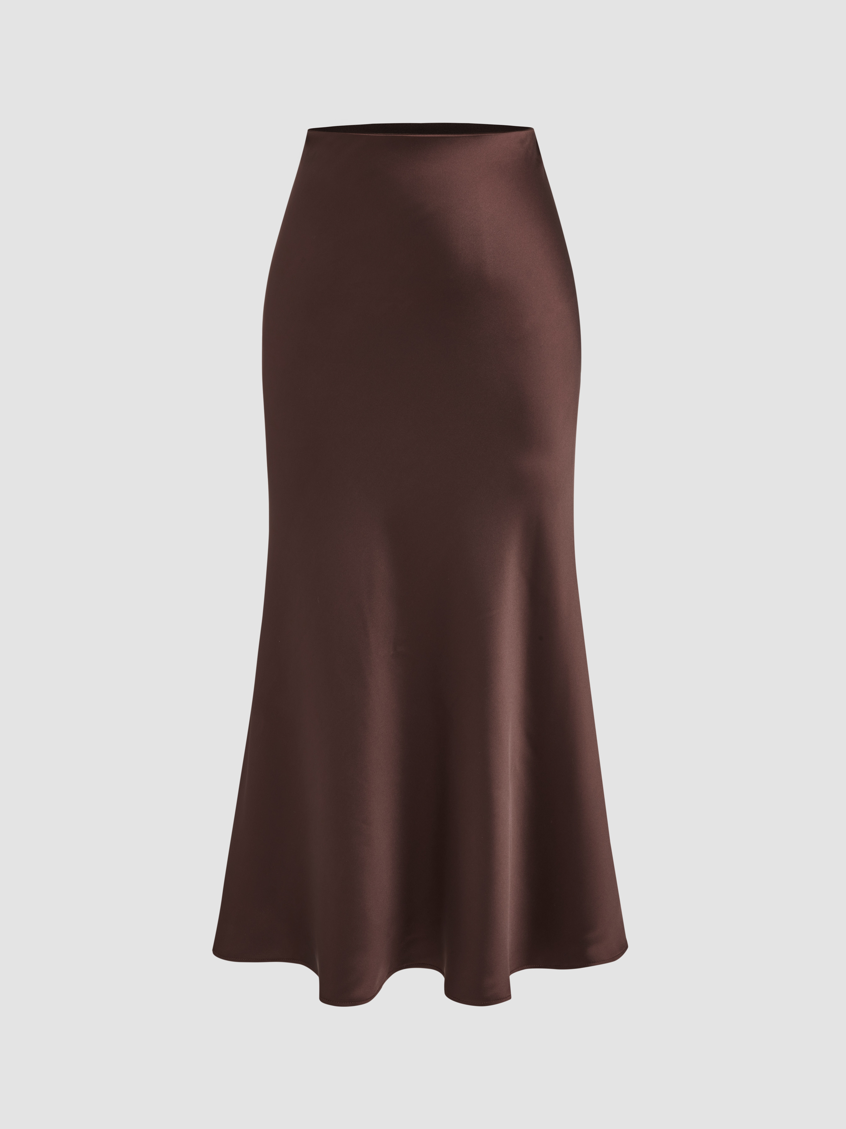 Satin Satin Mid Rise Solid Zipper Maxi Skirt For Work | Cider
