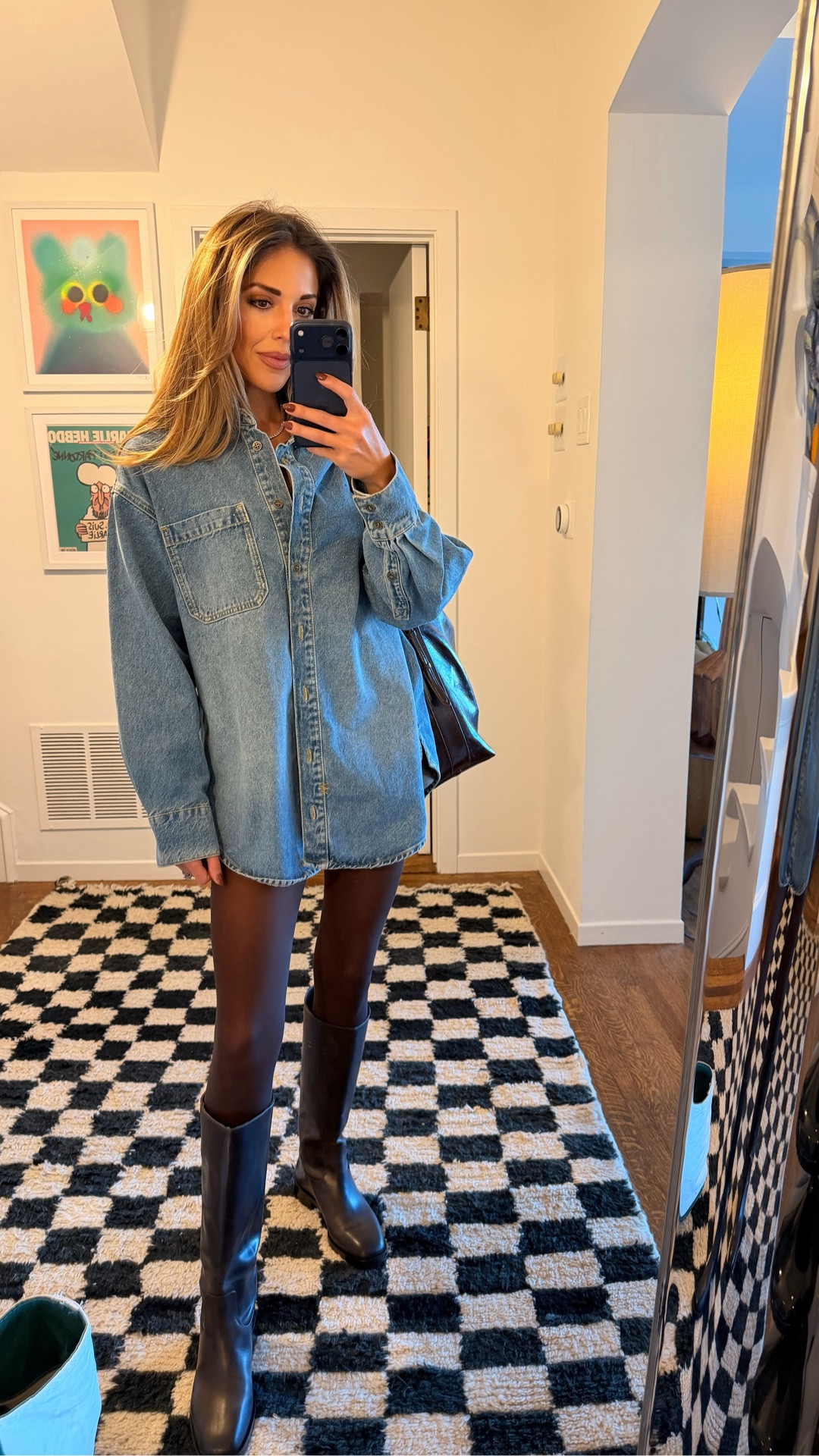 Denim and brown fall outfit. Boots with shorts and tights! 

#LTKFindsUnder50 #LTKShoeCrush #LTKSeasonal