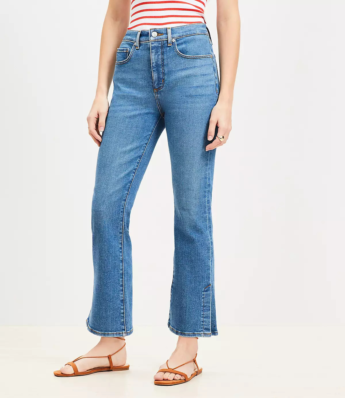 Vent Hem High Rise Kick Crop Jeans in Medium Vintage Indigo Wash | LOFT