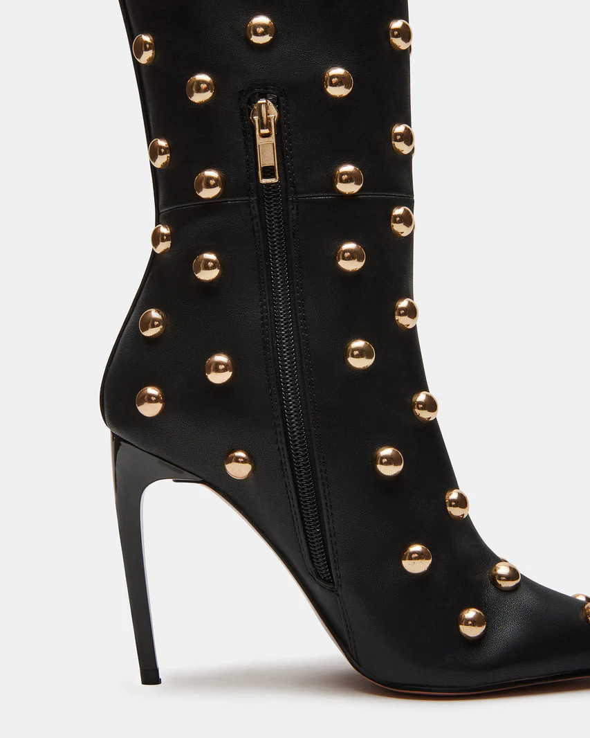 SPRITZ Black Pointed Toe Heeled Studded Boot | Women's Boots | Steve Madden (US)